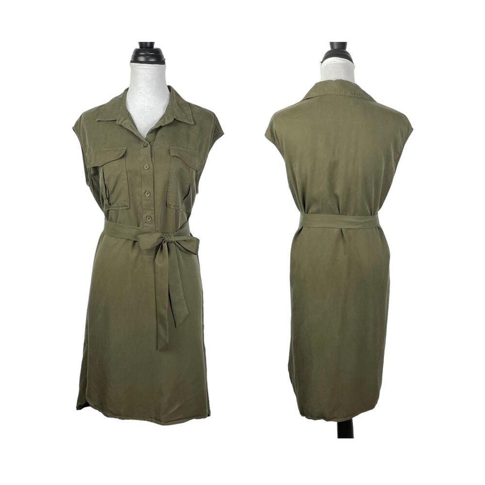 a loves a Army Green Sleeveless Belted Popover Midi Utility Military Shirtdress